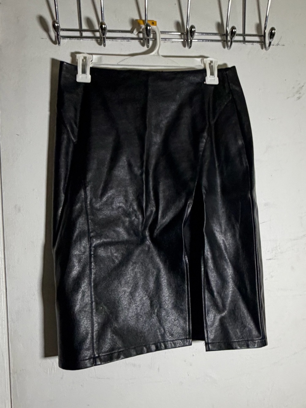 Black Faux Leather Zip-Front Skirt